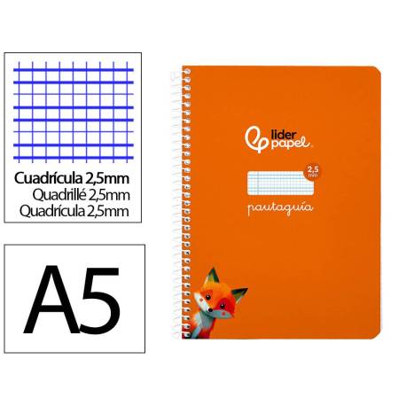 CUADERNO ESPIRAL MARCA LIDERPAPEL DI N A5 PAUTAGUIA TAPA BLANDA 40H 75 GR CUADRO PAUTADO 2,5MM COLOR NARANJA