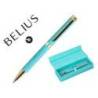 BOLIGRAFO MARCA BELIUS WILD WEST ALUMINIO COLOR TURQUESA DORADOTINTA COLOR AZUL CAJA DE DISEÑO