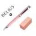 BOLIGRAFO MARCA BELIUS BELLA ALUMINIO COLOR ROSA DISEÑO PLATEADO RELIEVE TINTA AZUL CAJA DE DISEÑO