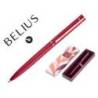 BOLIGRAFO MARCA BELIUS ROSE ALUMINIO COLOR BURDEOS ORO ROSA TINTA AZUL CAJA DE DISEÑO