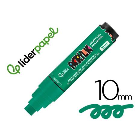 ROTULADOR MARCA LIDERPAPEL ACRYLIC BASE AGUA TODO TIPO DE SUPERFICIE PUNTA RECTANGULAR 10 MM VERDE