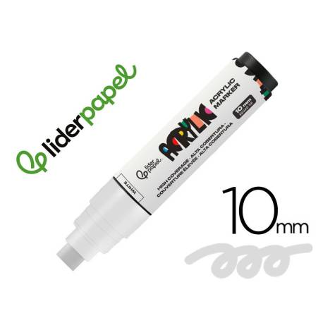 ROTULADOR MARCA LIDERPAPEL ACRYLIC BASE AGUA TODO TIPO DE SUPERFICIE PUNTA RECTANGULAR 10 MM BLANCO