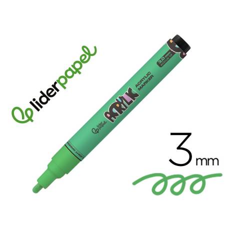 ROTULADOR MARCA LIDERPAPEL ACRYLIC BASE AGUA TODO TIPO DE SUPERFICIE PUNTA REDONDA 3 MM VERDE CLARO