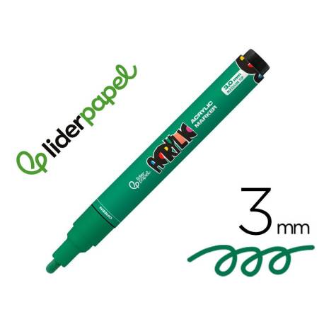 ROTULADOR MARCA LIDERPAPEL ACRYLIC BASE AGUA TODO TIPO DE SUPERFICIE PUNTA REDONDA 3 MM VERDE