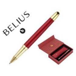 BOLIGRAFO Y ESTUCHE BELIUS SOIREE ART DECO GRANATE Y DORADO TINTA AZUL CAJA DE DISEÑO