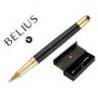 BOLIGRAFO BELIUS SOIREE ALUMINIO COLOR ART DECO COLOR NEGRO Y DORADO TINTA AZUL CAJA DE DISEÑO