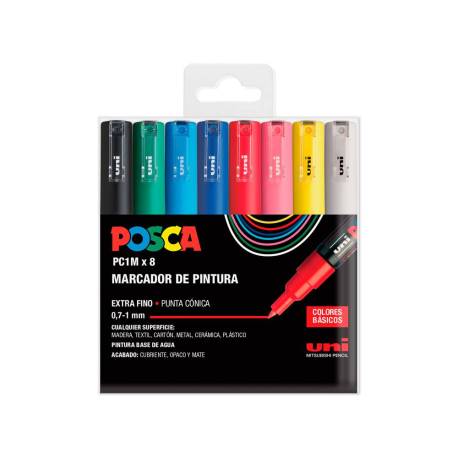 ROTULADOR MARCA UNI POSCA PC-1M/8C MARCADOR DE PINTURA PUNTA CONICA 0,7-1 MM ESTUCHE DE 8 UNIDADES COLORES BASICOS