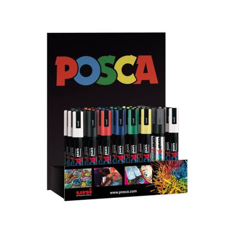 ROTULADOR MARCA UNI-BALL POSCA PC5M PINTURA BASE AL AGUA 1,8-2,5 MM EXPOSITOR 36 UNIDADES COLORES SURTIDOS