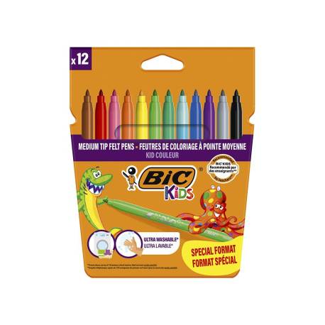 ROTULADOR MARCA BIC KIDS COULEUR ESTUCHE DE 12 FORMATO ESPECIALCOLORES SURTIDOS TINTA BASE DE AGUA LAVABLE