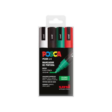 ROTULADOR MARCA UNI POSCA PC-5M/4C ESTUCHE DE 4 UNIDADES COLORES NAVIDAD SURTIDOS