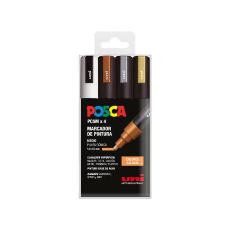 ROTULADOR UNI MARCA POSCA PC-5M/4C ESTUCHE DE 4 UNIDADES COLORES GALAXIA SURTIDOS
