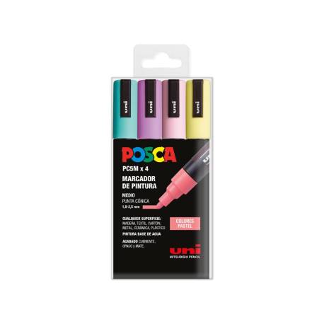 ROTULADOR MARCA UNI POSCA PC-5M/4C ESTUCHE DE 4 UNIDADES COLORES PASTEL SURTIDOS