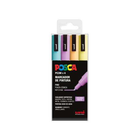 ROTULADOR MARCA UNI POSCA PC-3M/4C ESTUCHE DE 4 UNIDADES COLORES PASTEL SURTIDOS