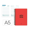 AGENDA ESCOLAR LIDERPAPEL 25-26 ESPIRAL BASIC ROJO DIA PAGINA DIN A5 BILINGÜE PAPEL FSC 70 GR