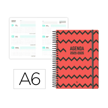 AGENDA ESCOLAR LIDERPAPEL 25-26 ESPIRAL PATTERNS ZIGZAG SEMANA VISTA A6 BILINGÜE PAPEL FSC 80 GR