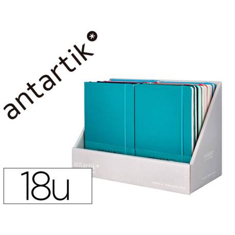CUADERNO CON GOMILLA MARCA ANTARTIK NOTE TAPA BLANDA EXPOSITOR DE 18 UNIDADES SURTIDAS