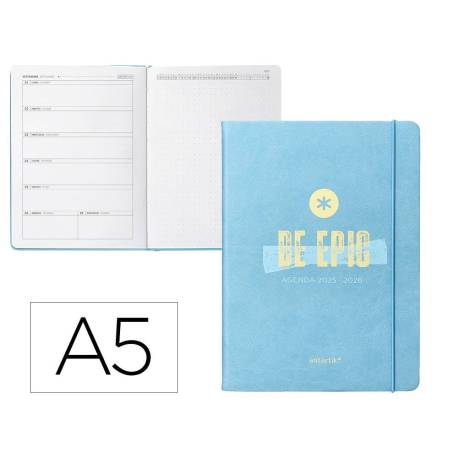 AGENDA ESCOLAR ANTARTIK 25-26 ENCUADERNADA GO! SIMIL PIEL AZUL SEMANA VISTA DIN A5 BILINGÜE PAPEL FSC 80 GR