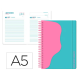 AGENDA ESCOLAR LIDERPAPEL 25-26 ESPIRAL WAVES AZUL TURQUESA DIA PAGINA A5 BILINGÜE PAPEL FSC 80 GR