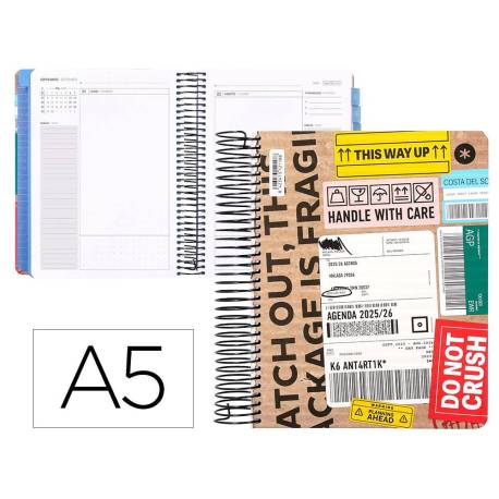 AGENDA ESCOLAR ANTARTIK 25-26 ESPIRAL CARGO DIA PAGINA DIN A5 BILINGÜE PAPEL FSC 80 GR