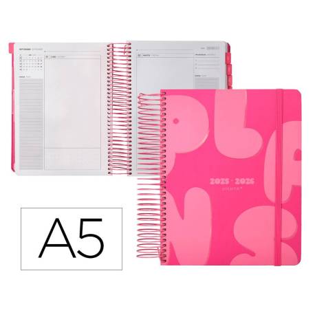 AGENDA ESCOLAR ANTARTIK 25-26 ESPIRAL PLANS ROSA FUCSIA DIA PAGINA DIN A5 BILINGÜE PAPEL FSC 80 GR