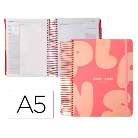 AGENDA ESCOLAR ANTARTIK 25-26 ESPIRAL PLANS NARANJA DIA PAGINA DIN A5 BILINGÜE PAPEL FSC 80 GR
