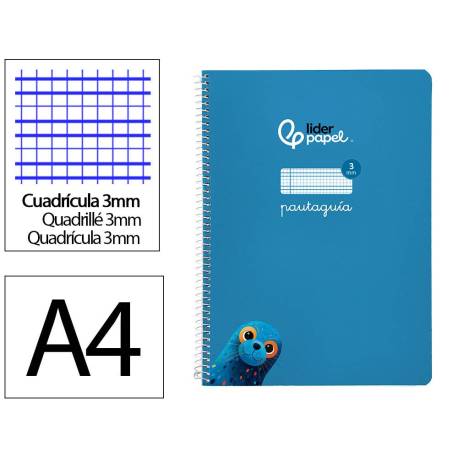 CUADERNO ESPIRAL MARCA LIDERPAPEL DI N A4 PAUTAGUIA TAPA BLANDA 80H 75 GR CUADRO PAUTADO 3MM COLOR AZUL