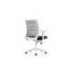 SILLA MARCA ROCADA DE OFICINA BRAZOS REGULABLES ESTRUCTURA BLANCA RESPALDO MALLA Y ASIENTO TELA IGNIFUGA AZUL