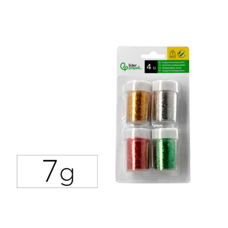 PURPURINA LIDERPAPEL BIODEGRADABLE FANTASIA BOTE DE 7 GR COLORES METALICOS SURTIDOS BLISTER DE 4