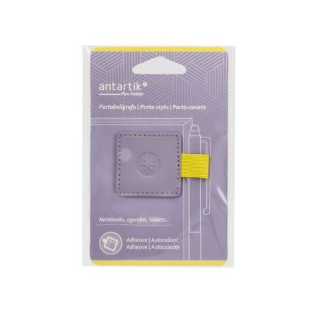 PORTABOLIGRAFO AUTOADHESIVO MARCA ANTARTIK PARA CUADERNO NOTE CON ELASTICO HASTA 15 MM GROSOR 80 MM MORADO Y AMARILLO