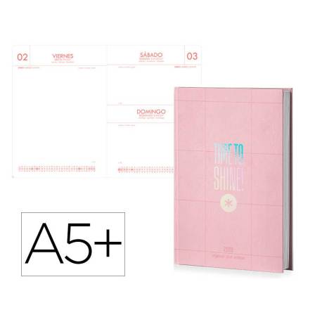 AGENDA ENCUADERNADA MARCA ANTARTIK TIME TO SHINE A5+ 2026 DÍA PÁGINA ROSA PAPEL 80G FSC