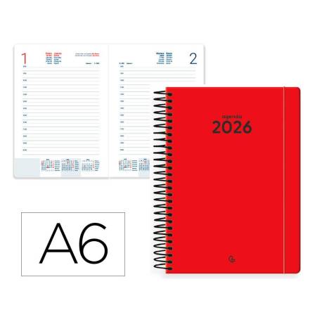 AGENDA ESPIRAL MARCA LIDERPAPEL CLASSIC A6 2026 DIA PAGINA ROJO PAPEL 70 GR FSC