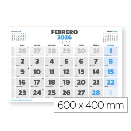 CALENDARIO PARED MARCA LIDERPAPEL CLASICO 2026 LOMO ENGOMADO 60X40 CM PAPEL 105 GR