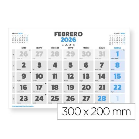 CALENDARIO PARED MARCA LIDERPAPEL CLASICO 2026 LOMO ENGOMADO 30X20 CM PAPEL 105 GR