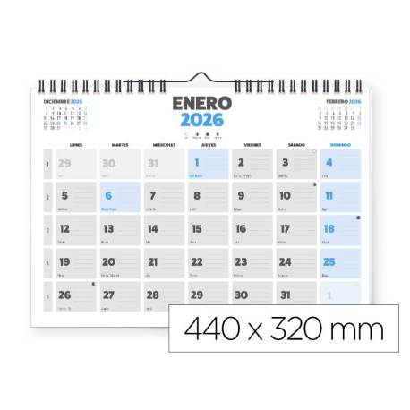 CALENDARIO PARED MARCA LIDERPAPEL CLASICO 2026 ESPIRAL 44X32 CM PAPEL 128 GR
