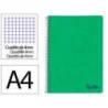 CUADERNO ESPIRAL MARCA LIDERPAPEL A4 WONDER TAPA PLASTICO 80H 90GR CUADRO 4MM CON MARGEN COLOR VERDE OSCURO