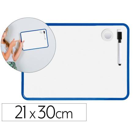 PIZARRA BLANCA MARCA LIDERPAPEL 21X30 CM MAGNETICA DOBLE CARA LISA CON ROTULADOR IMAN Y BORRADOR