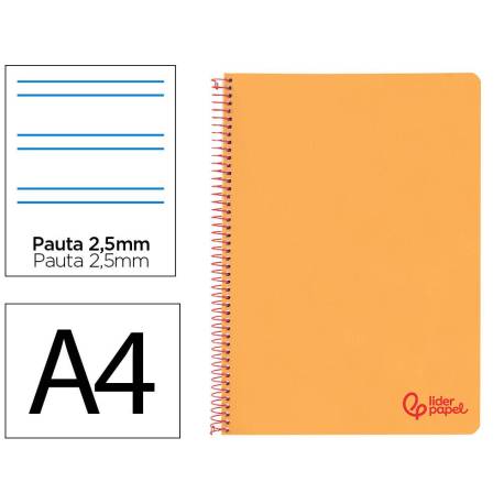 CUADERNO ESPIRAL MARCA LIDERPAPEL A4 WONDER TAPA PLASTICO 80H 90GR PAUTA ESTRECHA 2,5MM CON MARGEN COLOR NARANJA