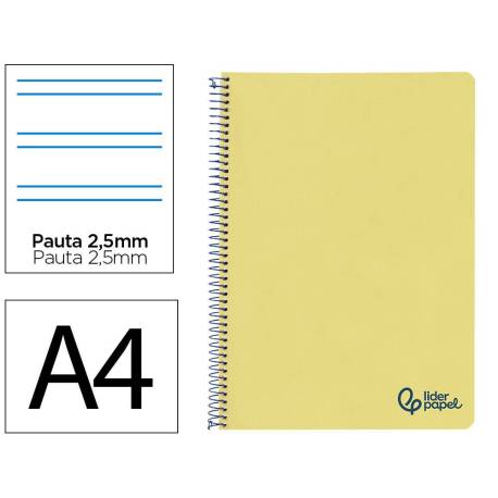 CUADERNO ESPIRAL MARCA LIDERPAPEL A4 WONDER TAPA PLASTICO 80H 90GR PAUTA ESTRECHA 2,5MM CON MARGEN COLOR AMARILLO