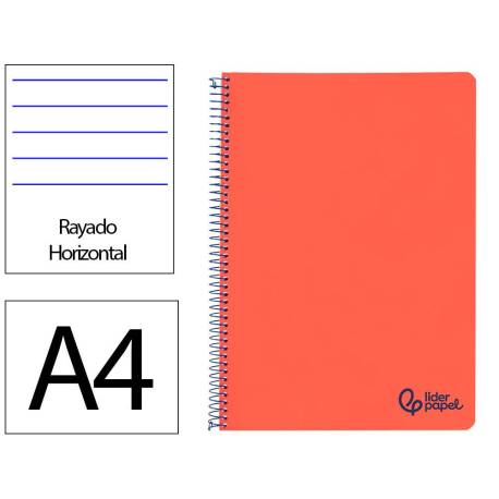 CUADERNO ESPIRAL LIDERPAPEL DIN A4 WONDER TAPA PLASTICO 80H 90GR RAYADO HORIZONTAL CON MARGEN COLOR ROJO