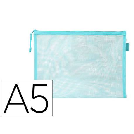 BOLSA ZIPPER BAG MARCA LIDERPAPEL POLIESTER TRANSPIRABLE MULTIUSOS DIN A5 AZUL PASTEL