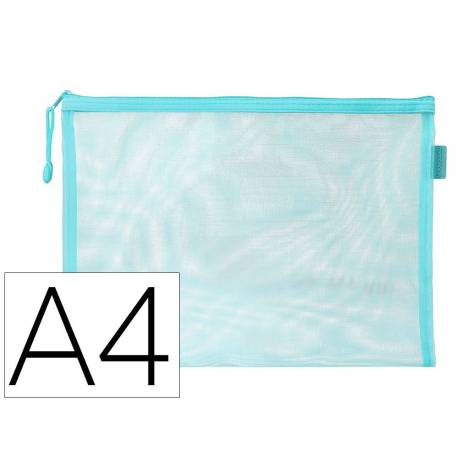BOLSA ZIPPER BAG MARCAS LIDERPAPEL POLIESTER TRANSPIRABLE MULTIUSOS DIN A4 AZUL PASTEL