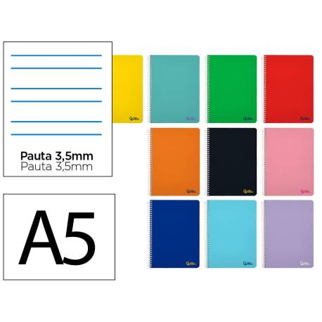 CUADERNO ESPIRAL MARCA LIDERPAPEL DIN A5 SMART TAPA BLANDA 80H 75GR RAYADO MONTESSORI 3,5MM COLORES SURTIDOS