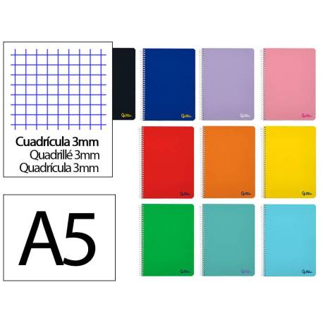 CUADERNO ESPIRAL MARCA LIDERPAPEL DIN A5 SMART TAPA BLANDA 80H 75GR CUADRO 3MM CON MARGEN COLORES SURTIDOS