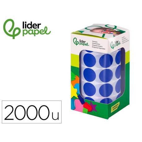 GOMETS MARCA LIDERPAPEL AUTOADHESIVO S CIRCULOS 20 MM AZUL ROLLO DE 2000 UNIDADES EN CAJA DE CARTON