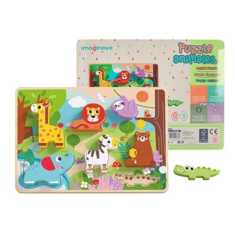 PUZLE INFANTIL MARCA IMAGINOVO MADERA 3D ANIMALES +12 MESES 8 PIEZAS 29,5X22X1,7CM