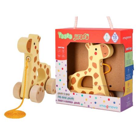 JUEGO INFANTIL MARCA IMAGINOVO MADERA JIRAFA PARA ARRASTRAR CON RUEDAS +12 MESES 16X12X5,4CM