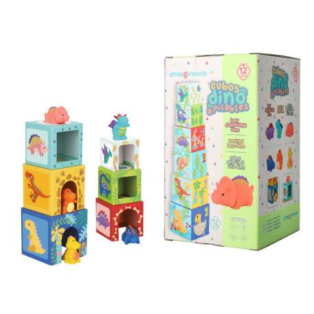 JUEGO INFANTIL MARCA IMAGINOVO CUBOS APILABLES NIDOS DINOSAURIOS +12 MESES 12 PIEZAS 13X13X13CM