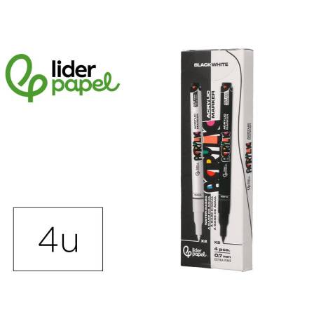ROTULADOR MARCA LIDERPAPEL ACRYLIC BASE AGUA TODO TIPO DE SUPERFICIE PUNTA FINA 0,7 MM CAJA DE 4 PERFILADORES