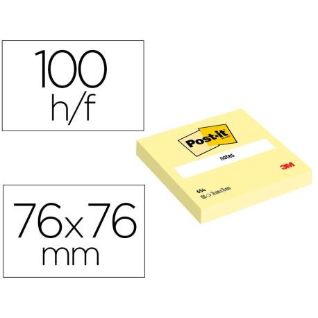 BLOC DE NOTAS ADHESIVAS QUITA Y PON POST-IT 76X76 MM 100 HOJAS COLOR AMARILLO CANARIO RETRACTILADO INDIVIDUALMENTE