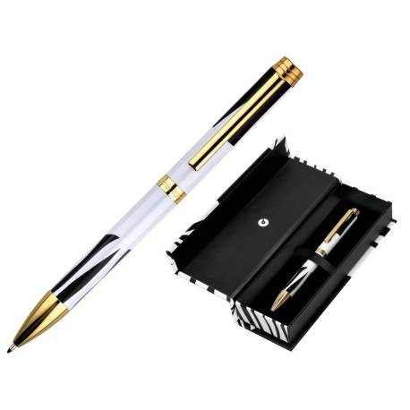 BOLIGRAFO BELIUS DUALITA CUERPO BLANCO NEGRO TINTA AZUL CAJA DE DISEÑO